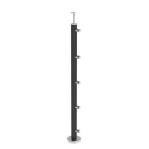 Poteaux ∅42.4mm inox 304 pose à plat  5 barres ∅12mm  - noir 9005